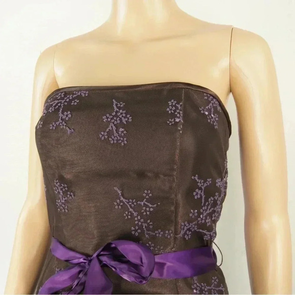 Vintage Jessica McClintock Gunne Sax Brown Tulle Purple Beaded Floral Dress - Picture 2 of 5